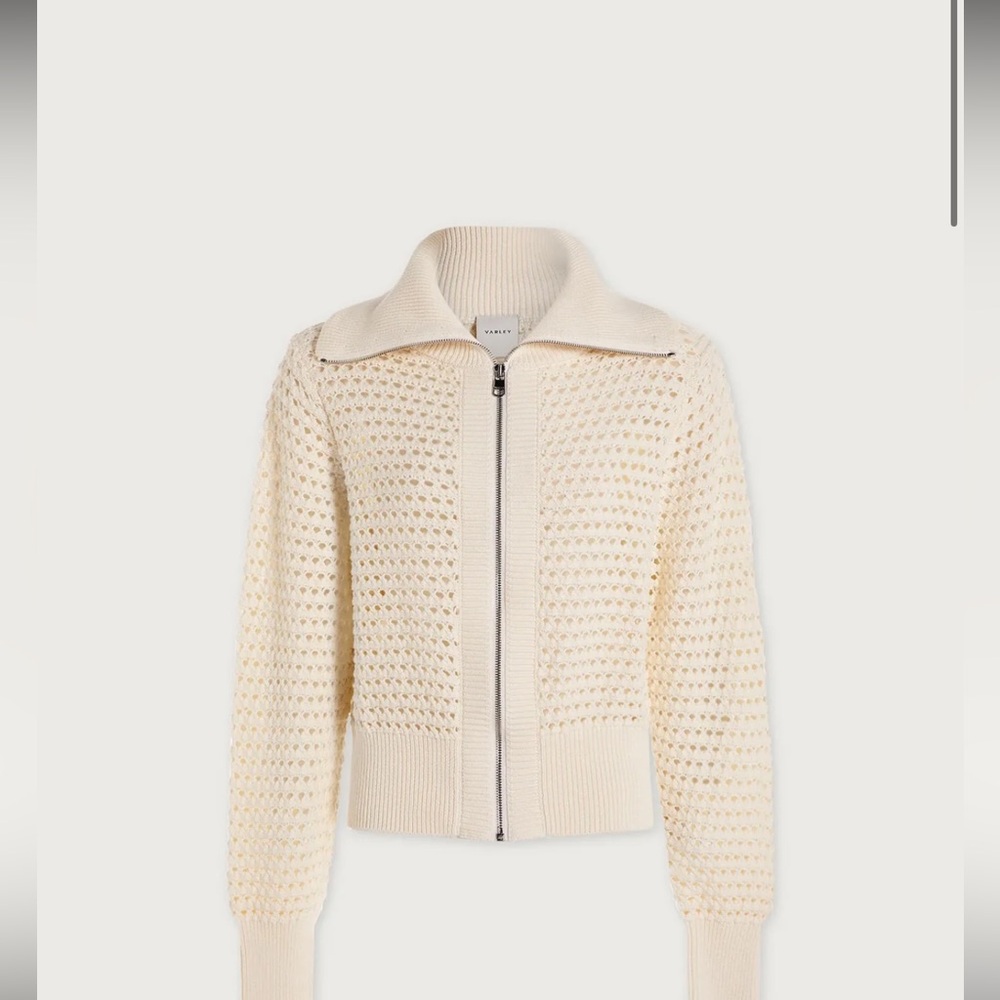 Varley Eloise Cream Knit Zip-Up Sweater